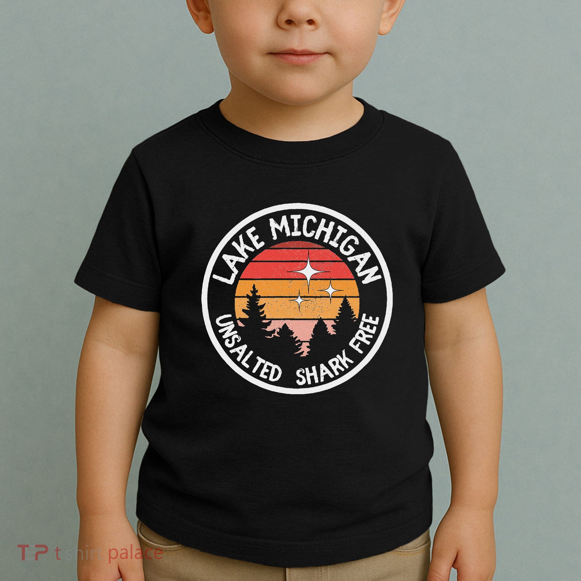Lake Michigan Retro Unsalted Shark Free Lake Mi Vacation Toddler T-Shirt