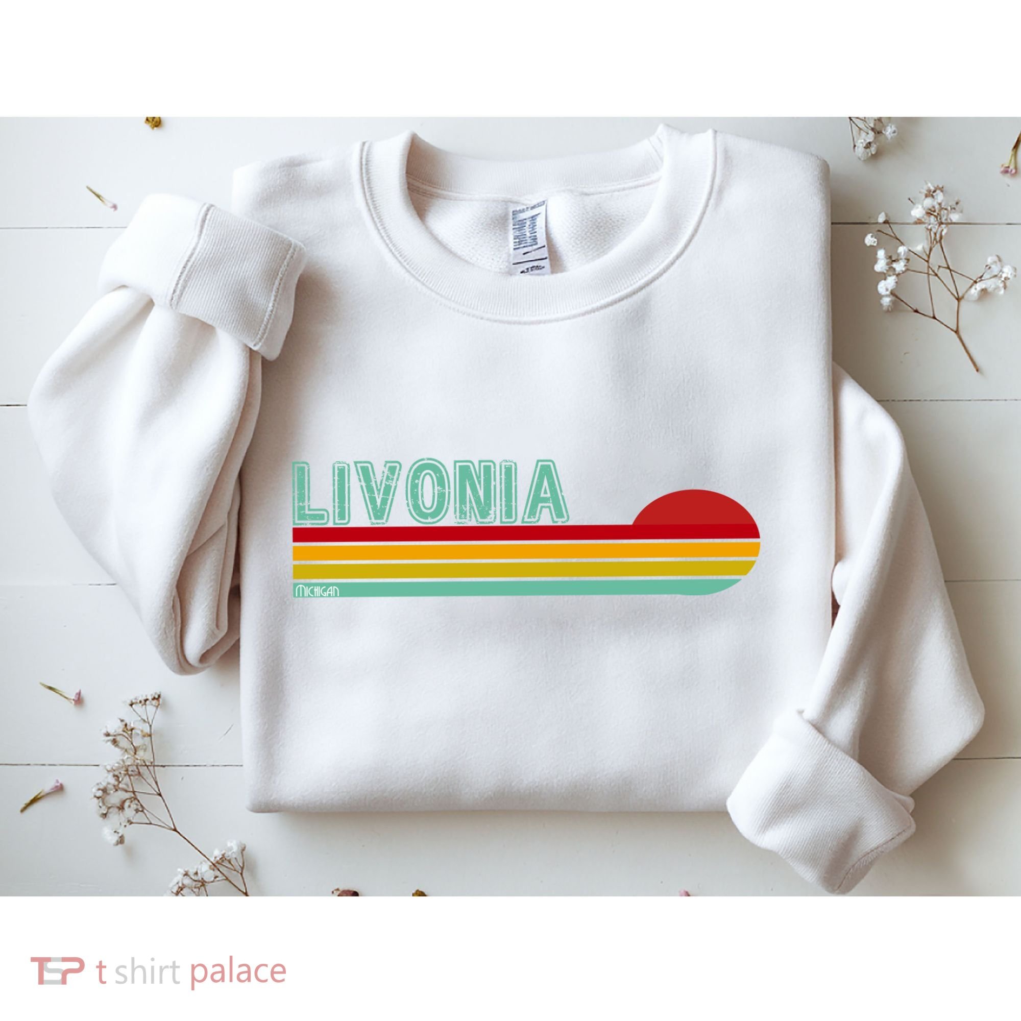 Livonia Michigan Retro Sunset Logo Sweatshirt