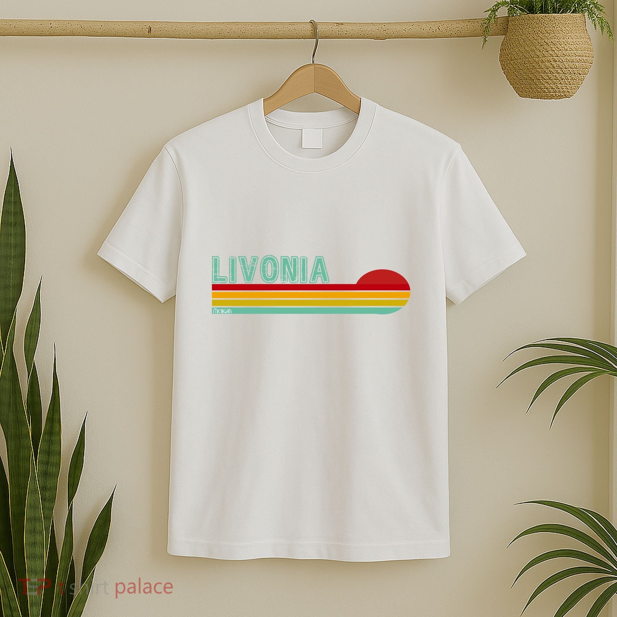 Livonia Michigan Retro Sunset Logo T-Shirt