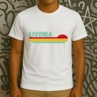 Livonia Michigan Retro Sunset Logo T-Shirt thumb 3
