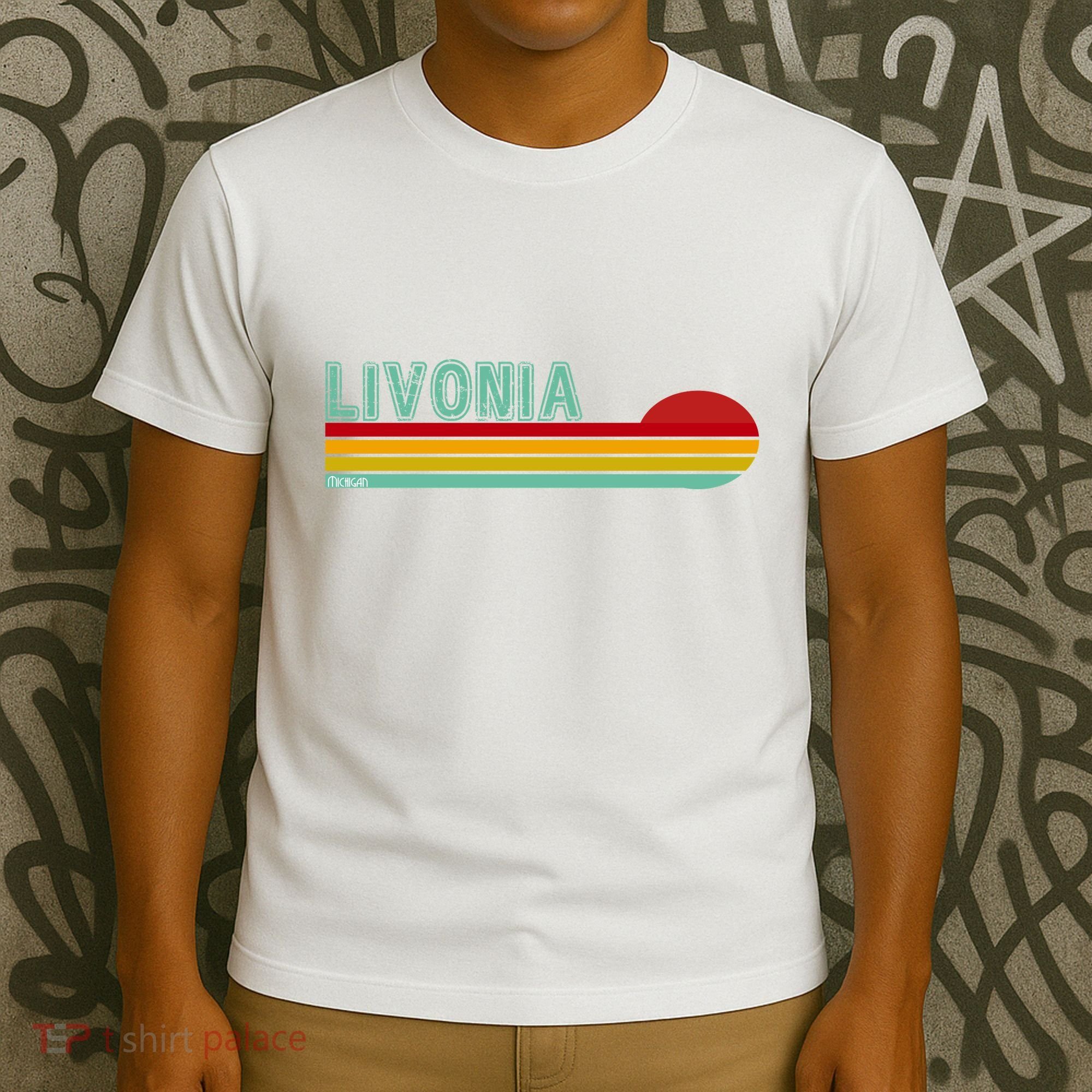 Livonia Michigan Retro Sunset Logo T-Shirt