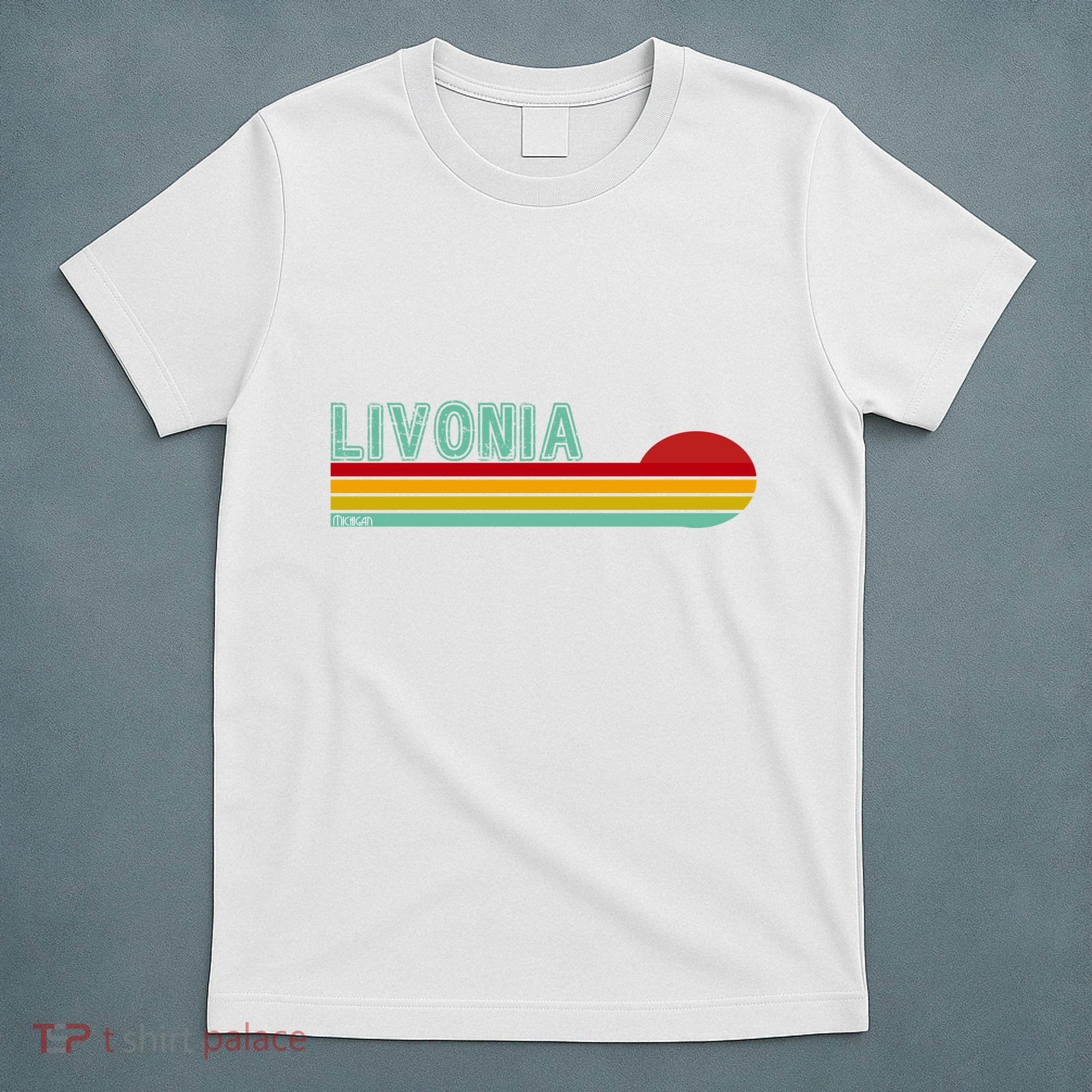 Livonia Michigan Retro Sunset Logo T-Shirt