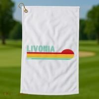 Livonia Michigan Retro Sunset Logo Golf Towel thumb 1