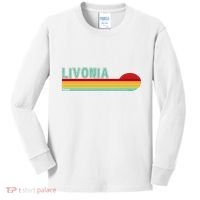 Livonia Michigan Retro Sunset Logo Kids Long Sleeve Shirt thumb 0