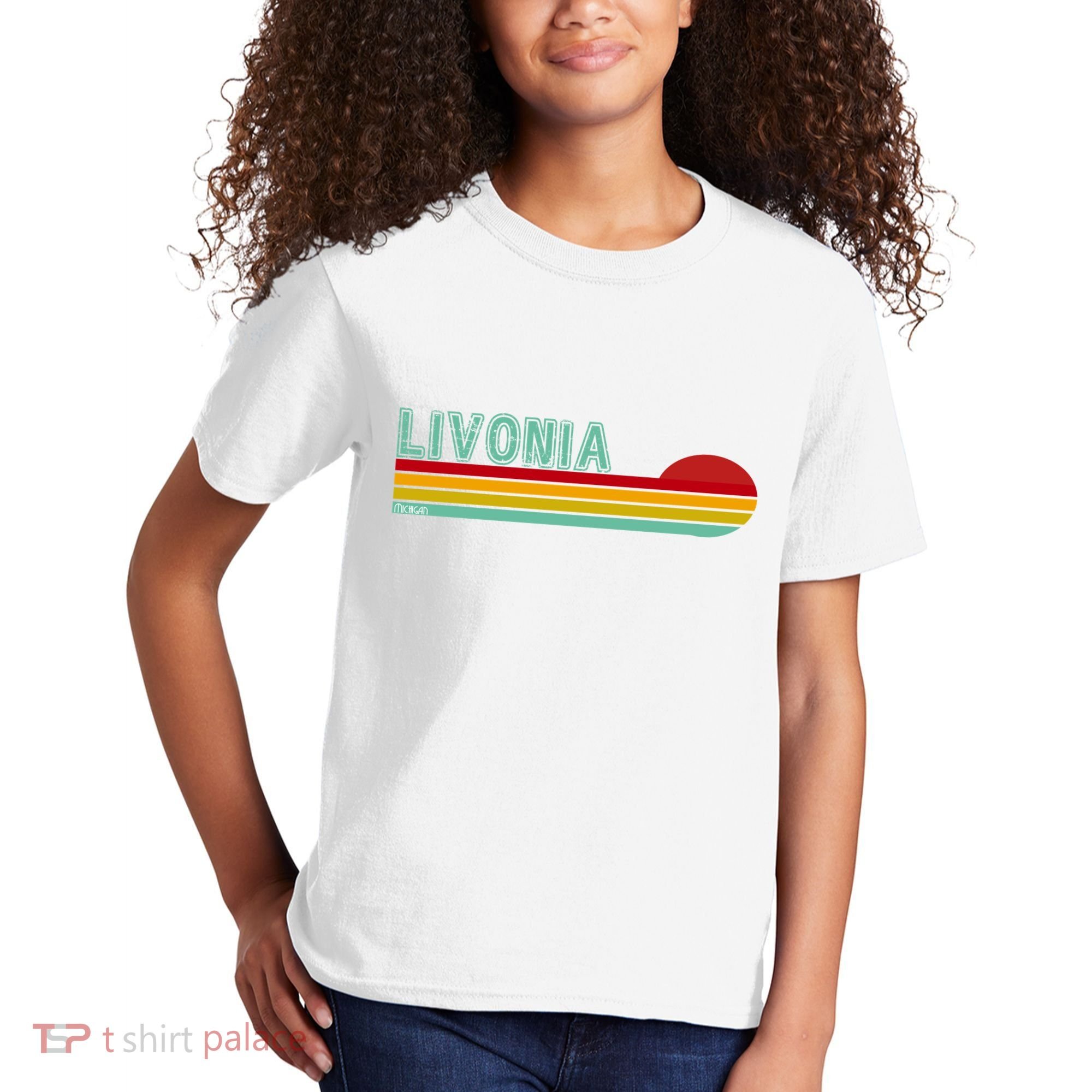 Livonia Michigan Retro Sunset Logo Kids T-Shirt