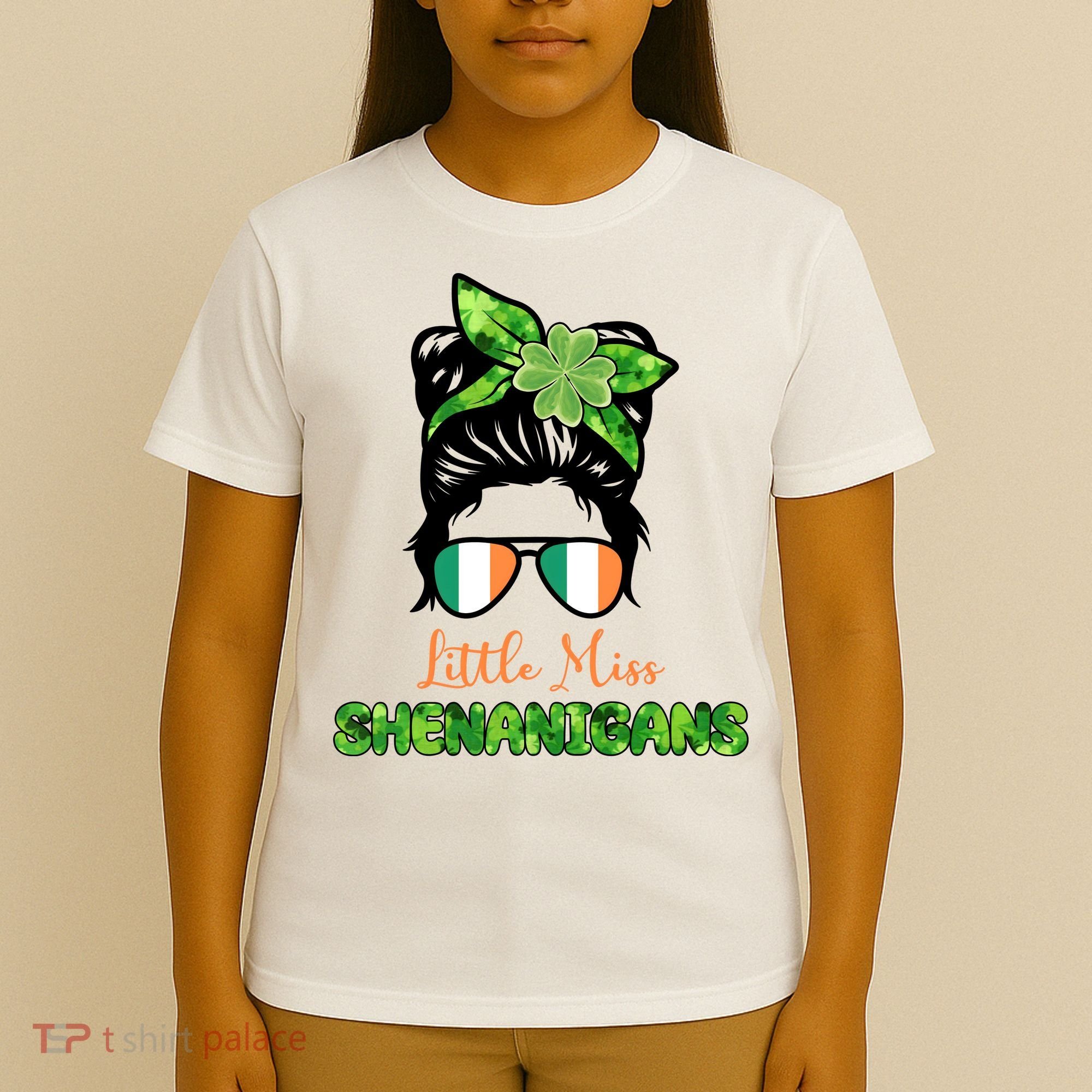 Little Miss Shenanigans Hair Bun St Patrick's Day T-Shirt