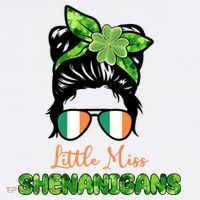 Little Miss Shenanigans Hair Bun St Patrick's Day T-Shirt thumb 7
