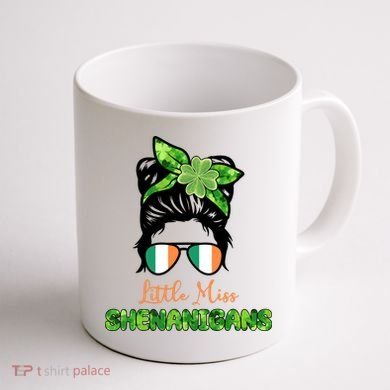 Little Miss Shenanigans Hair Bun St Patrick's Day Coffee Mug back