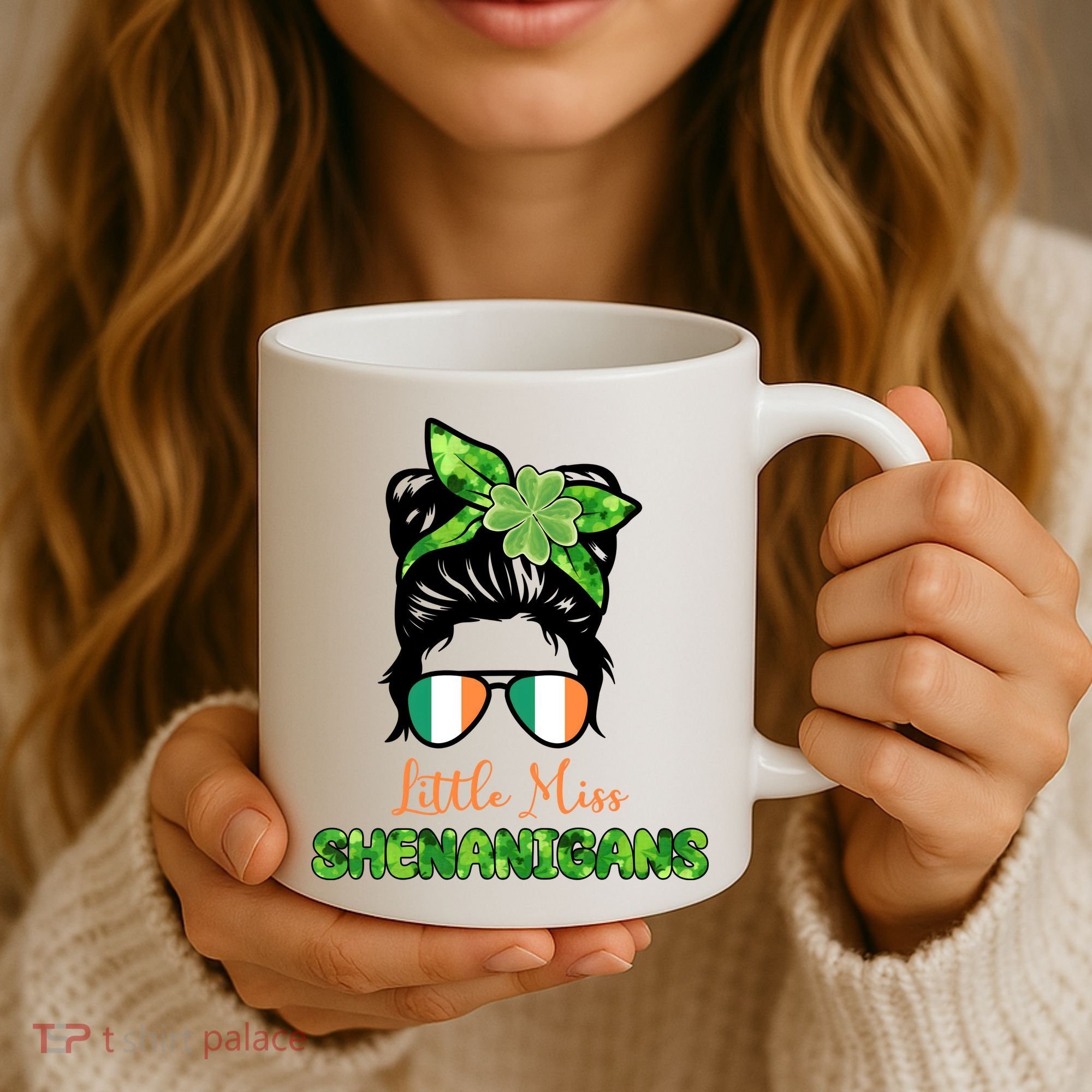 Little Miss Shenanigans Hair Bun St Patrick's Day Coffee Mug
