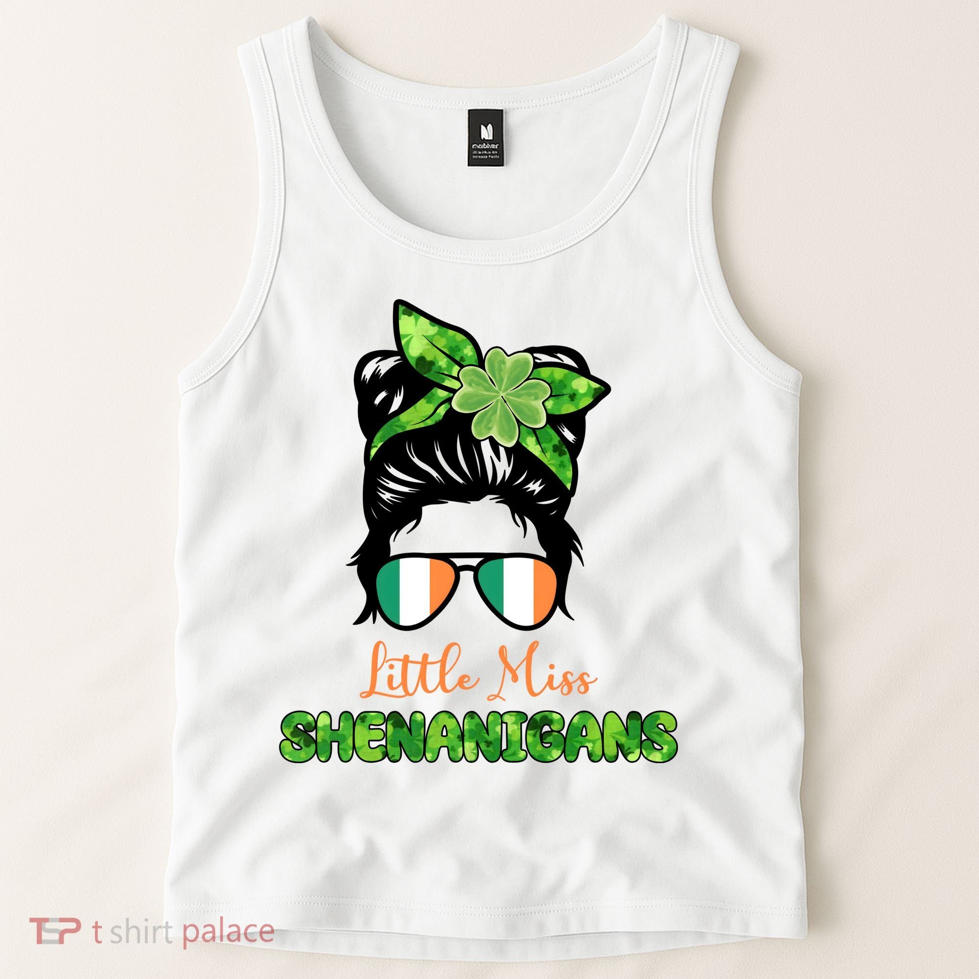 Little Miss Shenanigans Hair Bun St Patrick's Day Tank Top