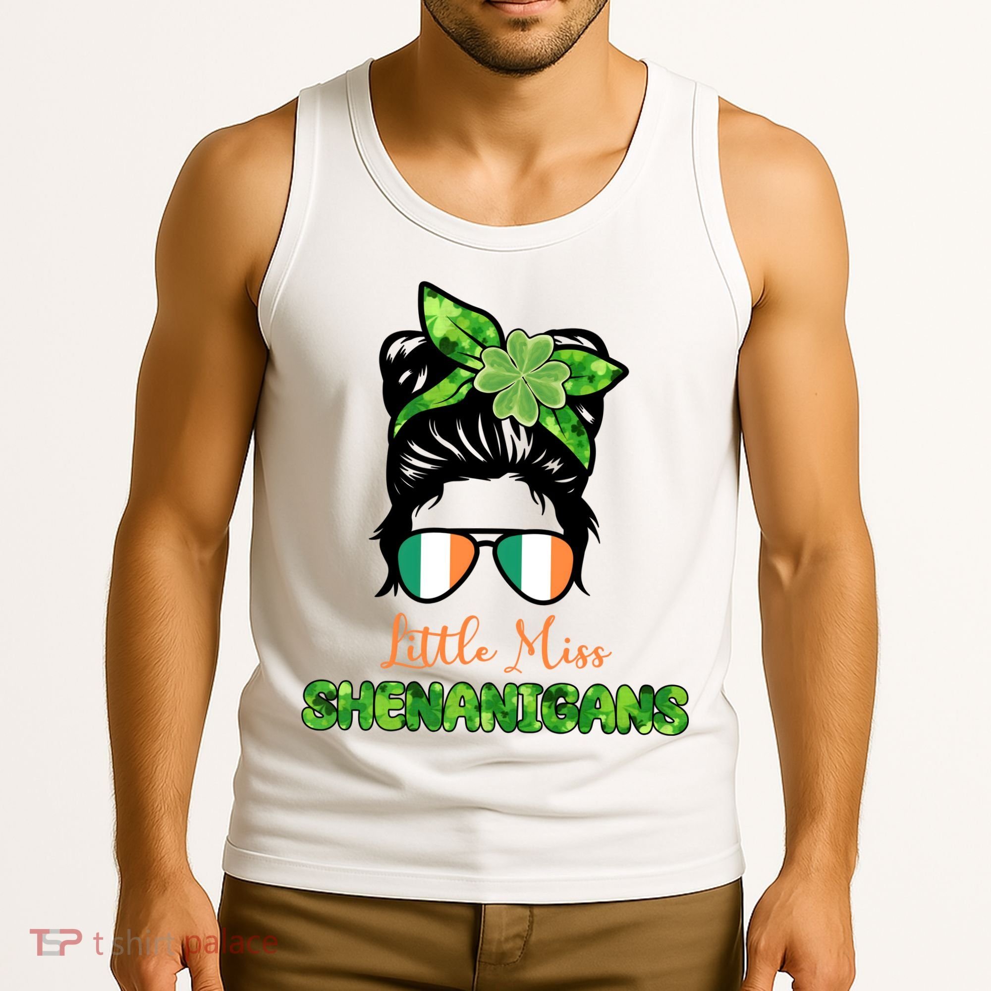 Little Miss Shenanigans Hair Bun St Patrick's Day Tank Top
