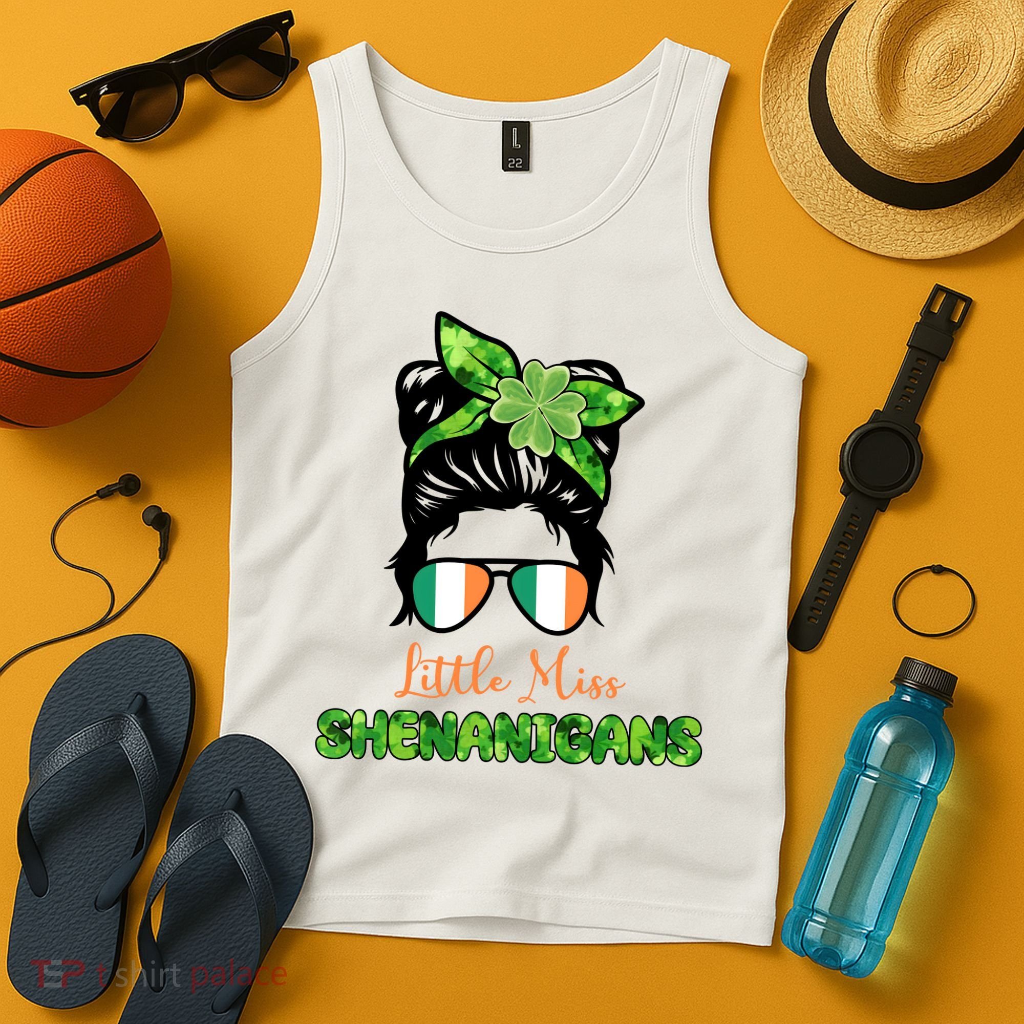 Little Miss Shenanigans Hair Bun St Patrick's Day Tank Top