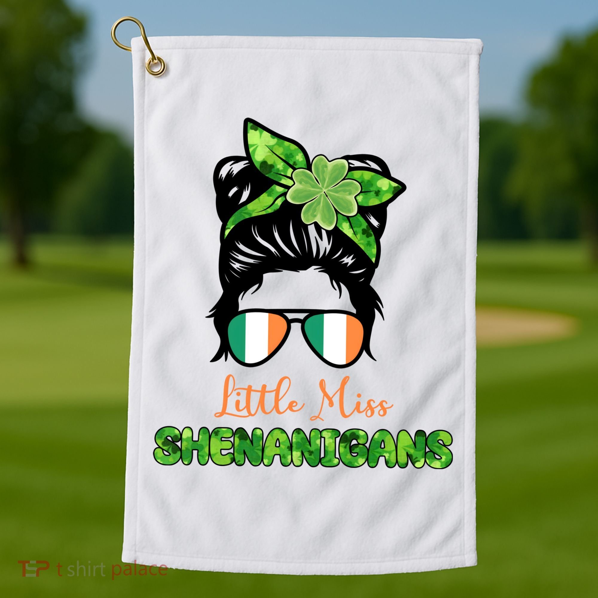 Little Miss Shenanigans Hair Bun St Patrick's Day Golf Towel
