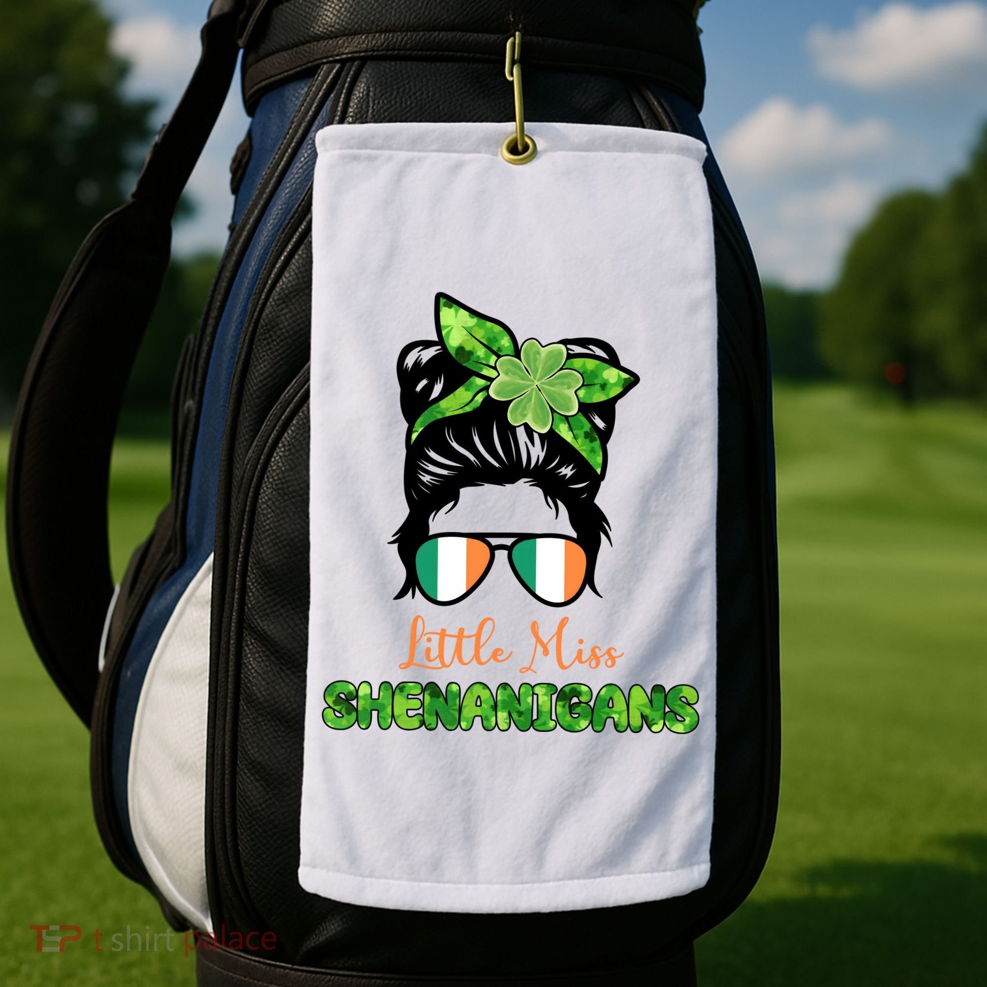 Little Miss Shenanigans Hair Bun St Patrick's Day Golf Towel