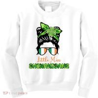 Little Miss Shenanigans Hair Bun St Patrick's Day Kids Sweatshirt thumb 0