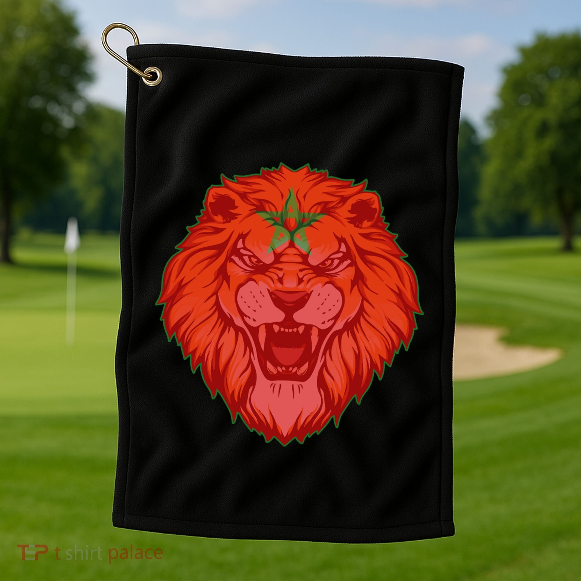 Lion Moroccan Soccer Supporter Morocco Flag Soccer Lover Gift Golf Towel