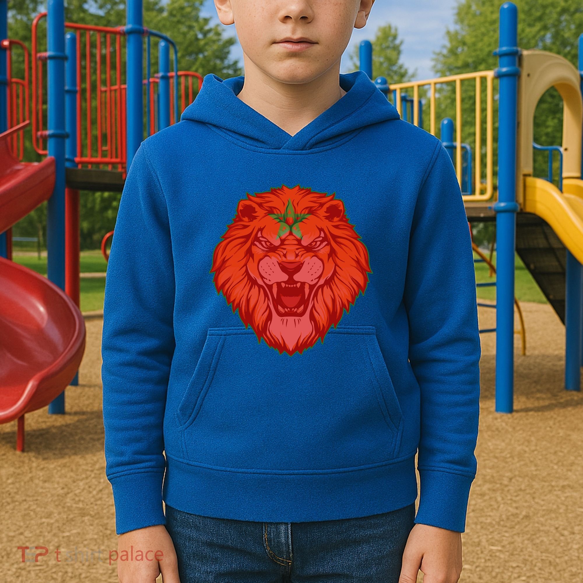 Lion Moroccan Soccer Supporter Morocco Flag Soccer Lover Gift Kids Hoodie