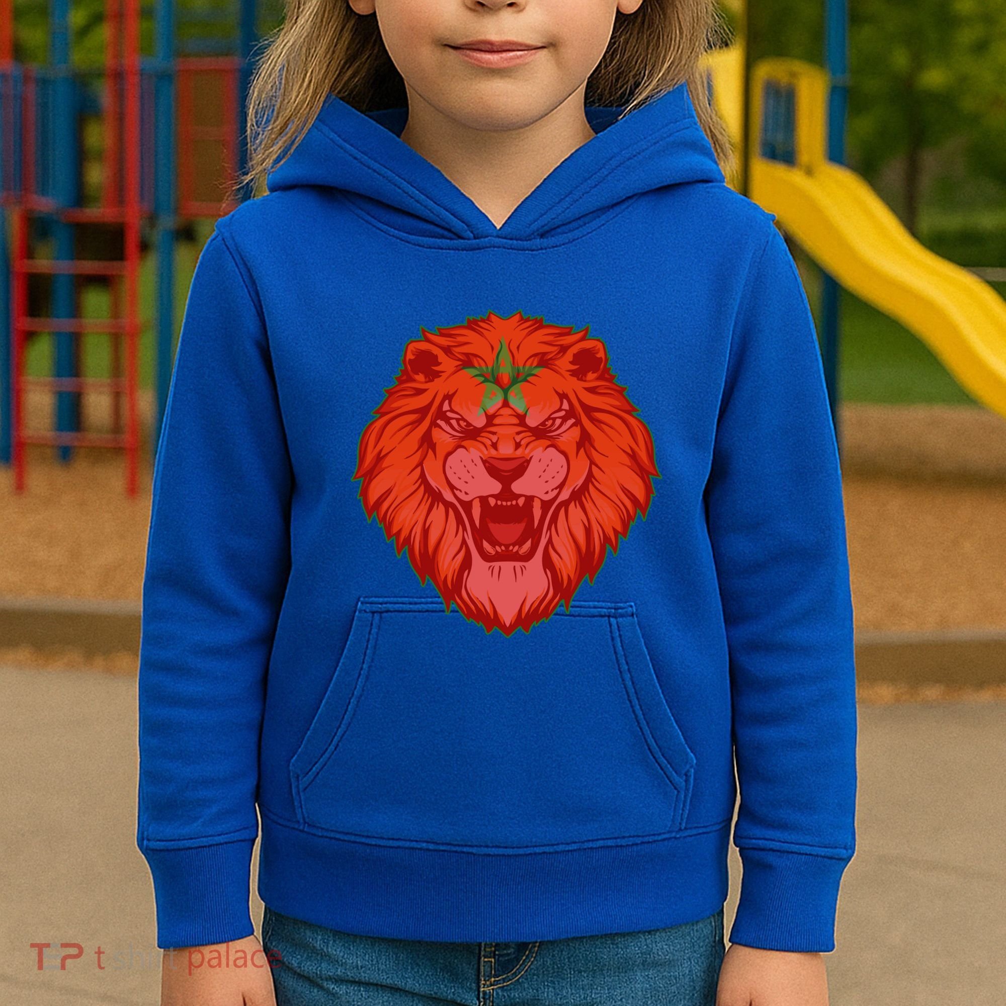 Lion Moroccan Soccer Supporter Morocco Flag Soccer Lover Gift Kids Hoodie