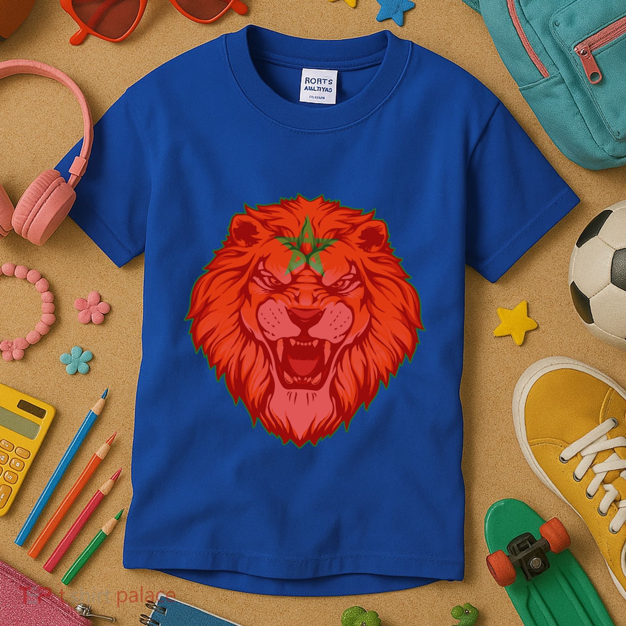 Lion Moroccan Soccer Supporter Morocco Flag Soccer Lover Gift Kids T-Shirt