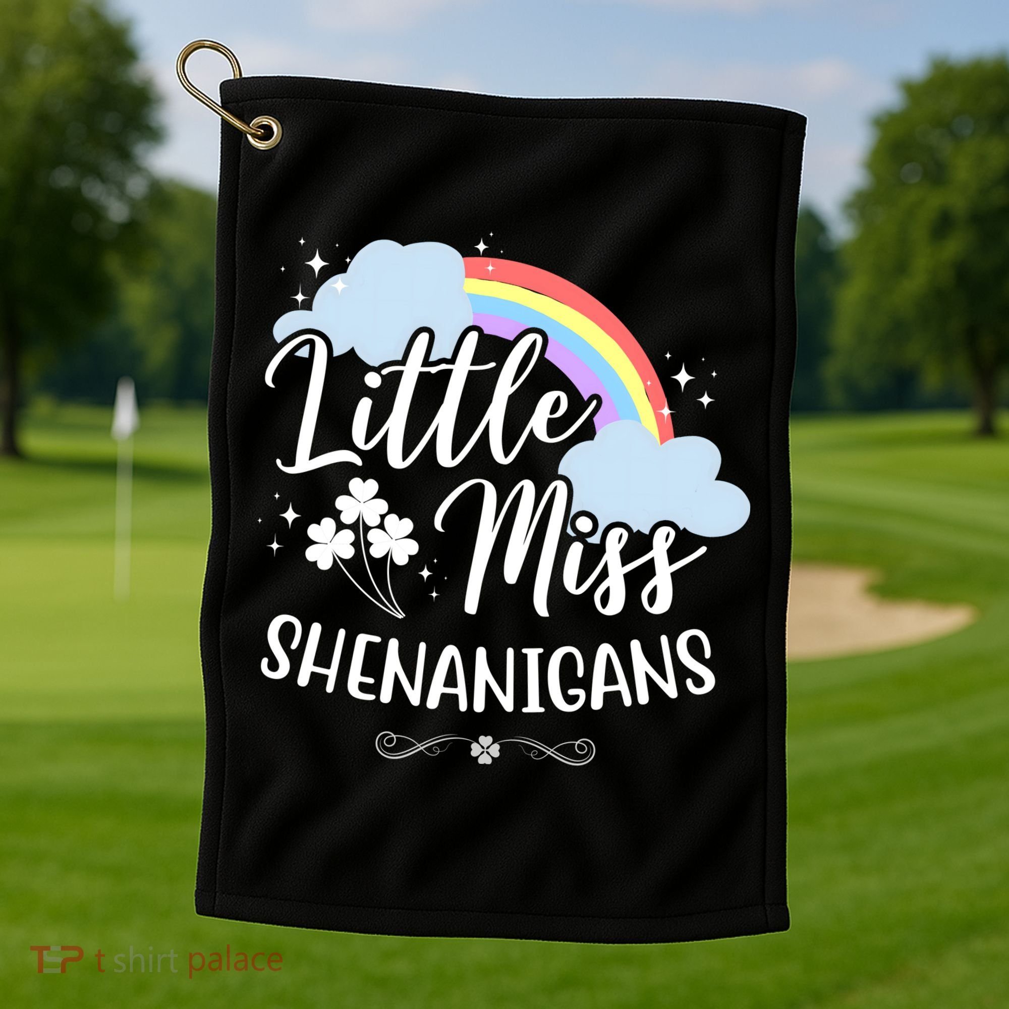 Little Miss Shenanigans St Patrick's Day Rainbow Golf Towel