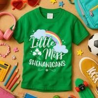 Little Miss Shenanigans St Patrick's Day Rainbow Kids T-Shirt thumb 3