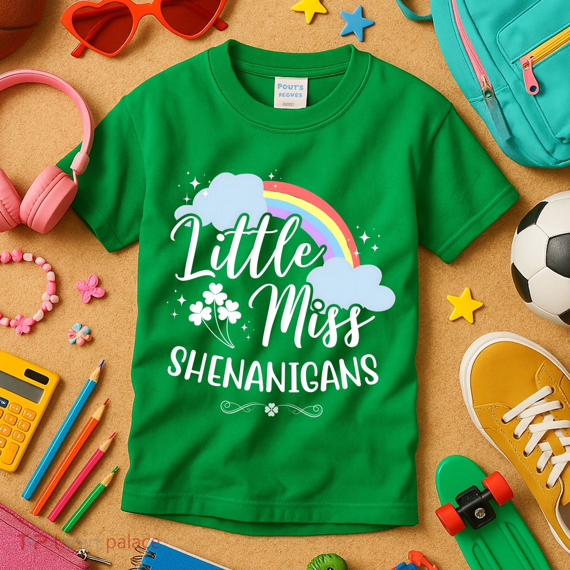 Little Miss Shenanigans St Patrick's Day Rainbow Kids T-Shirt