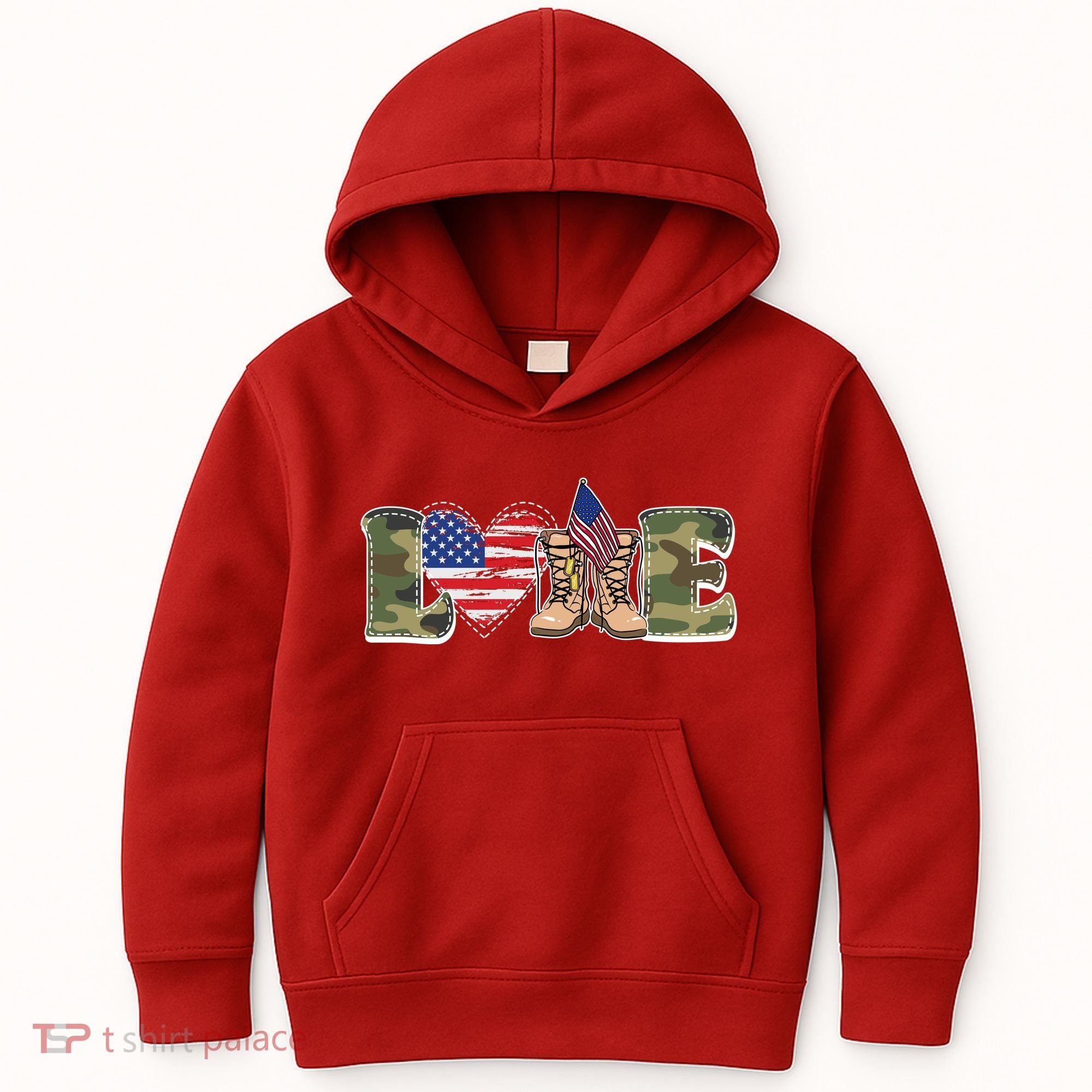 Love Military Support Your Troops And Arm Forces Kids Hoodie
