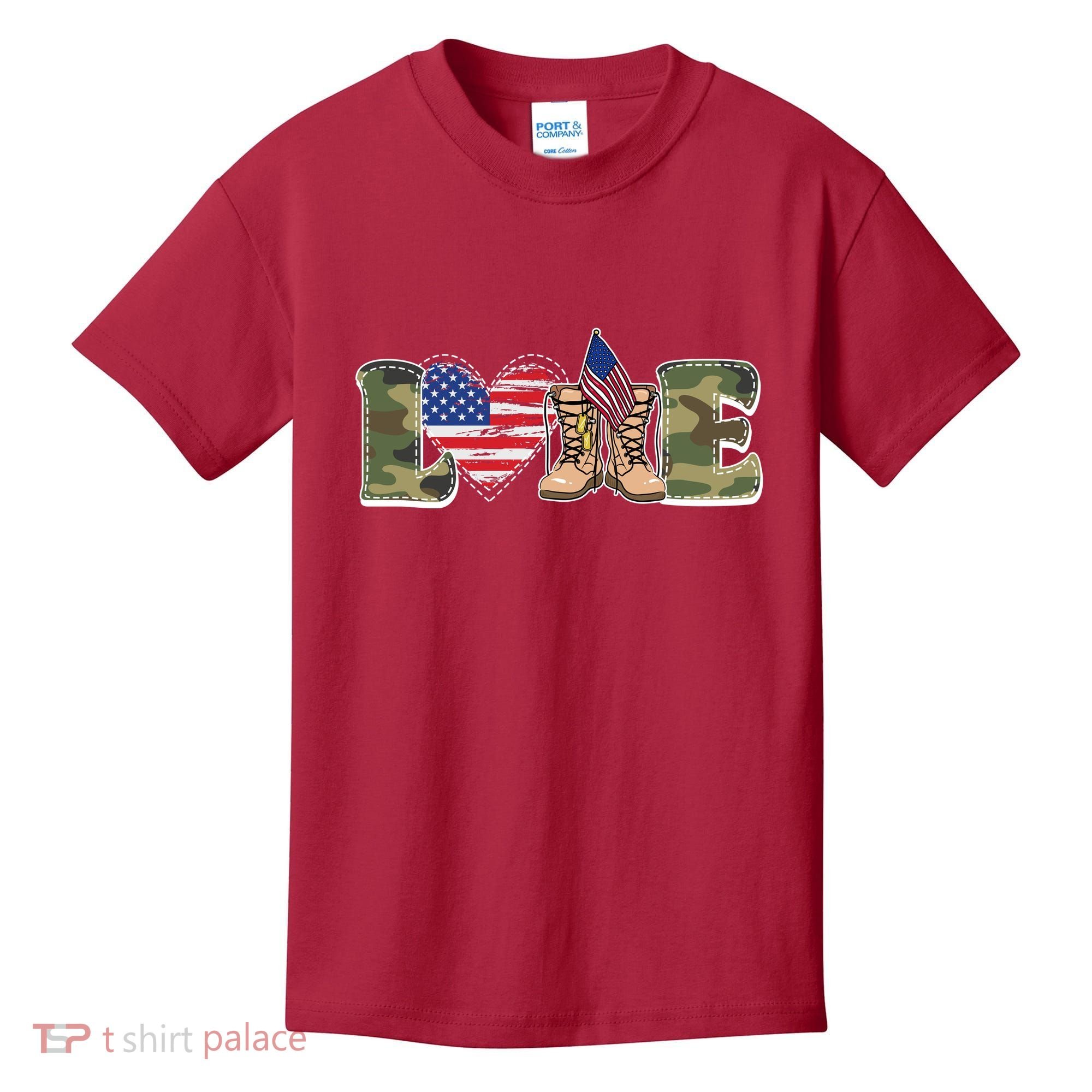 Love Military Support Your Troops And Arm Forces Kids T-Shirt