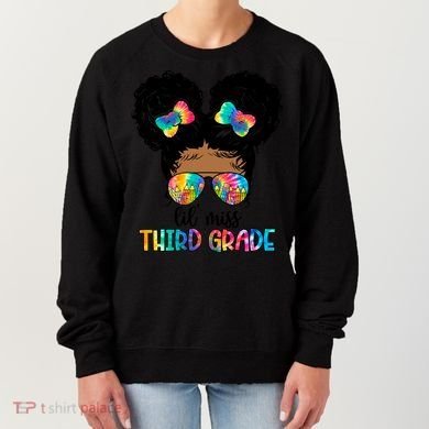 Lil Miss Third Grade Messy Bun Tie Dye African Afro Gift Women's Sweatshirt