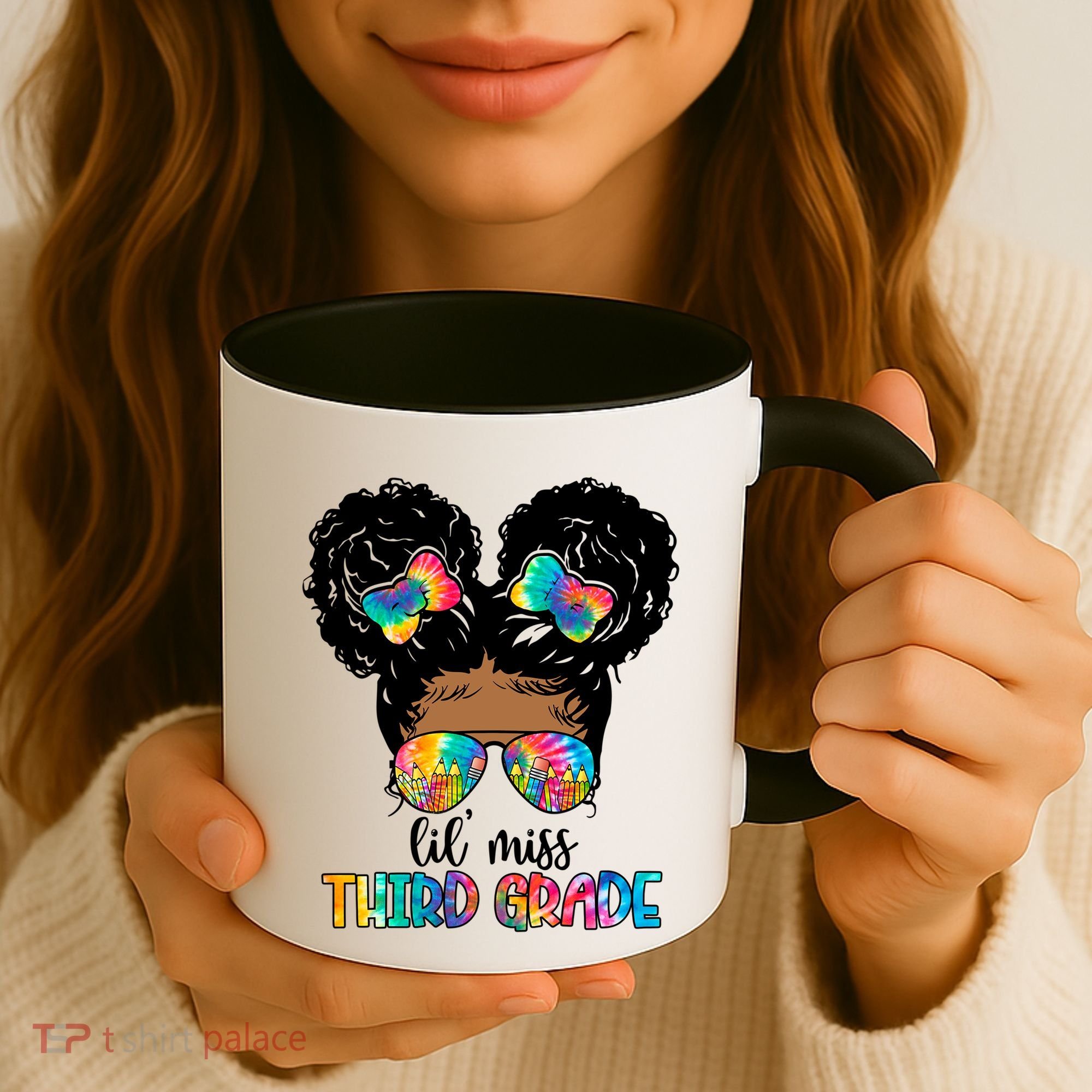 Lil Miss Third Grade Messy Bun Tie Dye African Afro Gift Coffee Mug