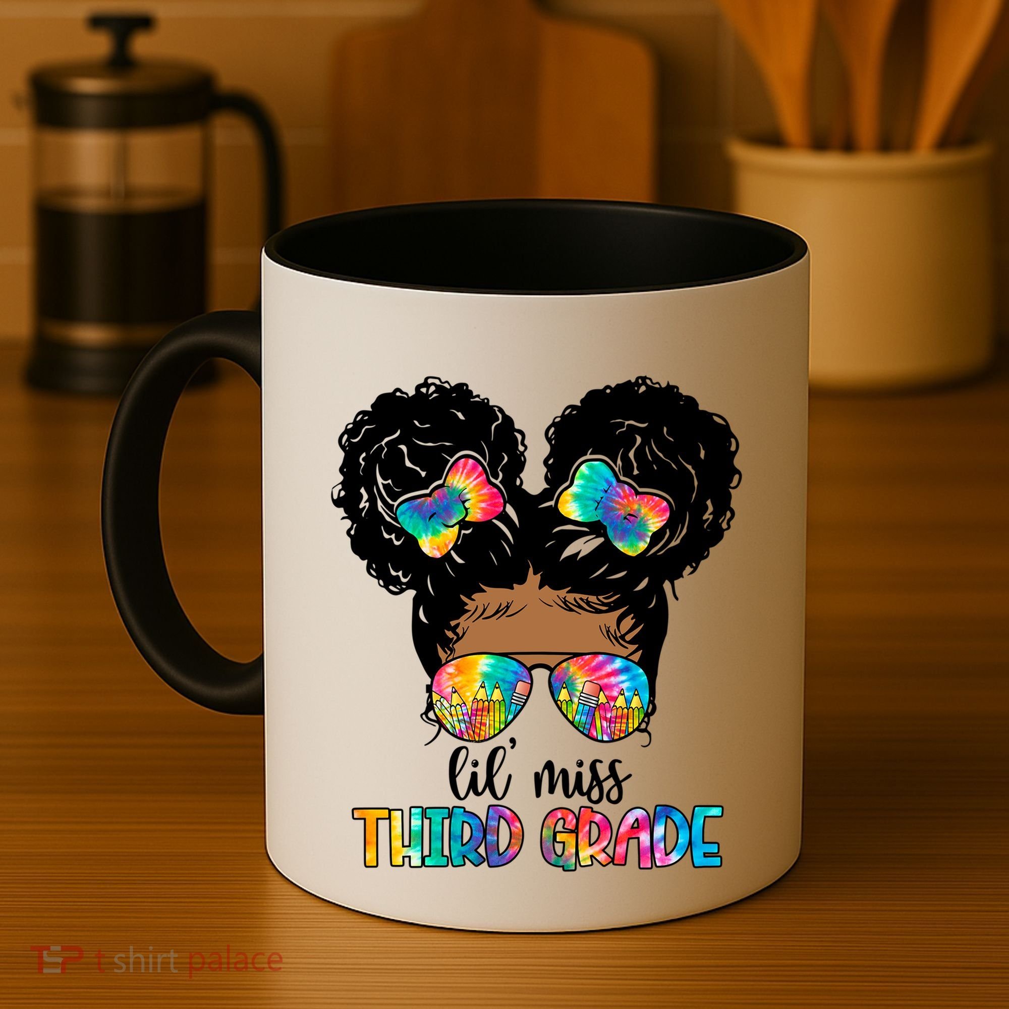 Lil Miss Third Grade Messy Bun Tie Dye African Afro Gift Coffee Mug