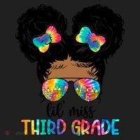 Lil Miss Third Grade Messy Bun Tie Dye African Afro Gift Beanie thumb 2