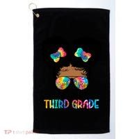 Lil Miss Third Grade Messy Bun Tie Dye African Afro Gift Golf Towel thumb 0