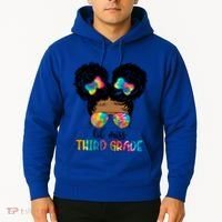 Lil Miss Third Grade Messy Bun Tie Dye African Afro Gift Hoodie thumb 2