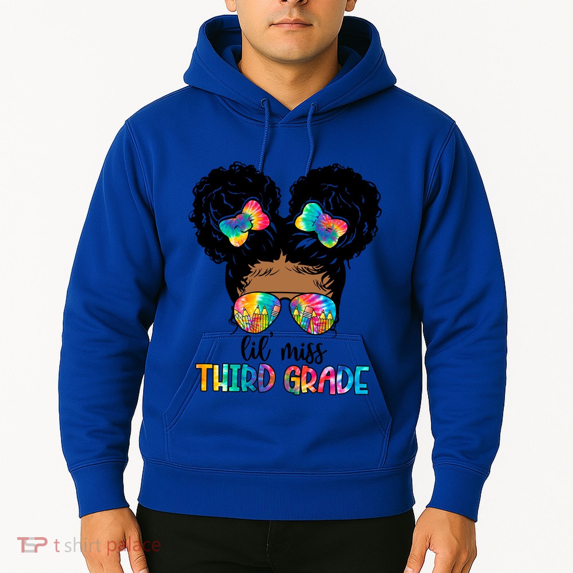 Lil Miss Third Grade Messy Bun Tie Dye African Afro Gift Hoodie