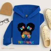 Lil Miss Third Grade Messy Bun Tie Dye African Afro Gift Hoodie thumb 4