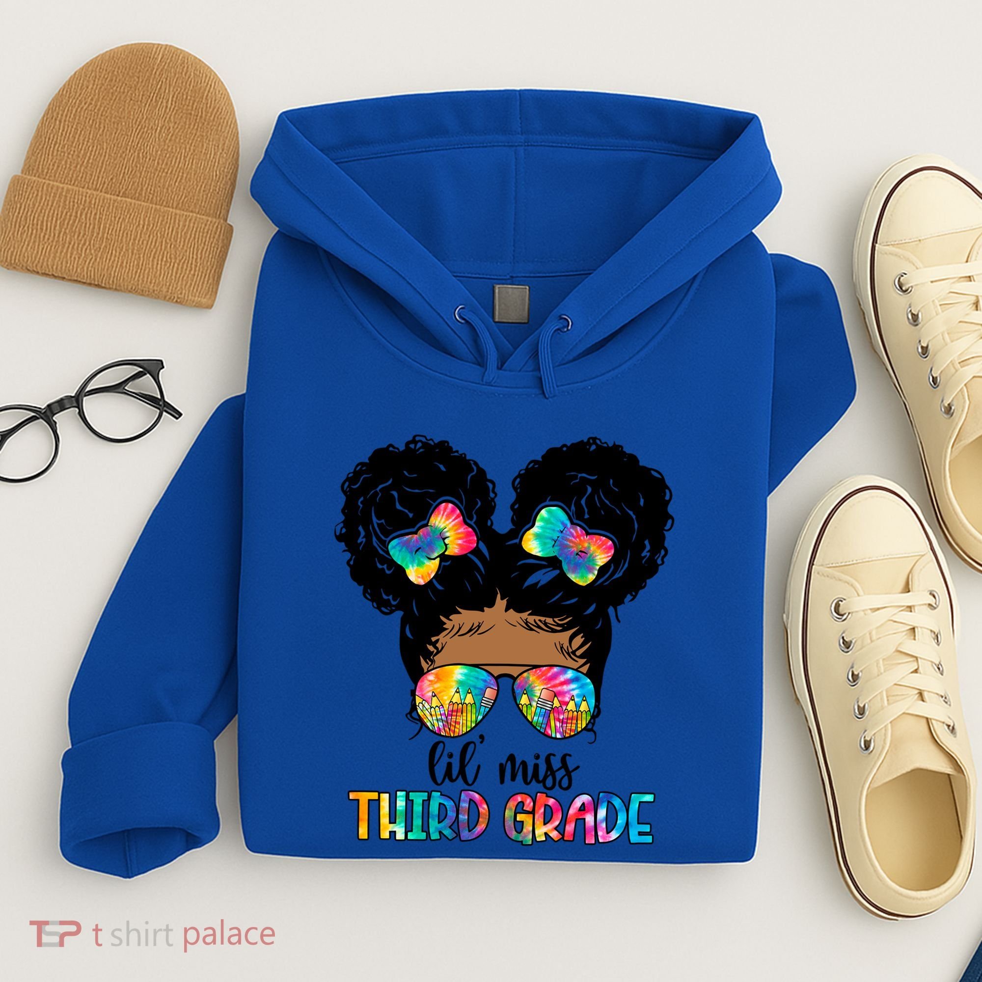 Lil Miss Third Grade Messy Bun Tie Dye African Afro Gift Hoodie
