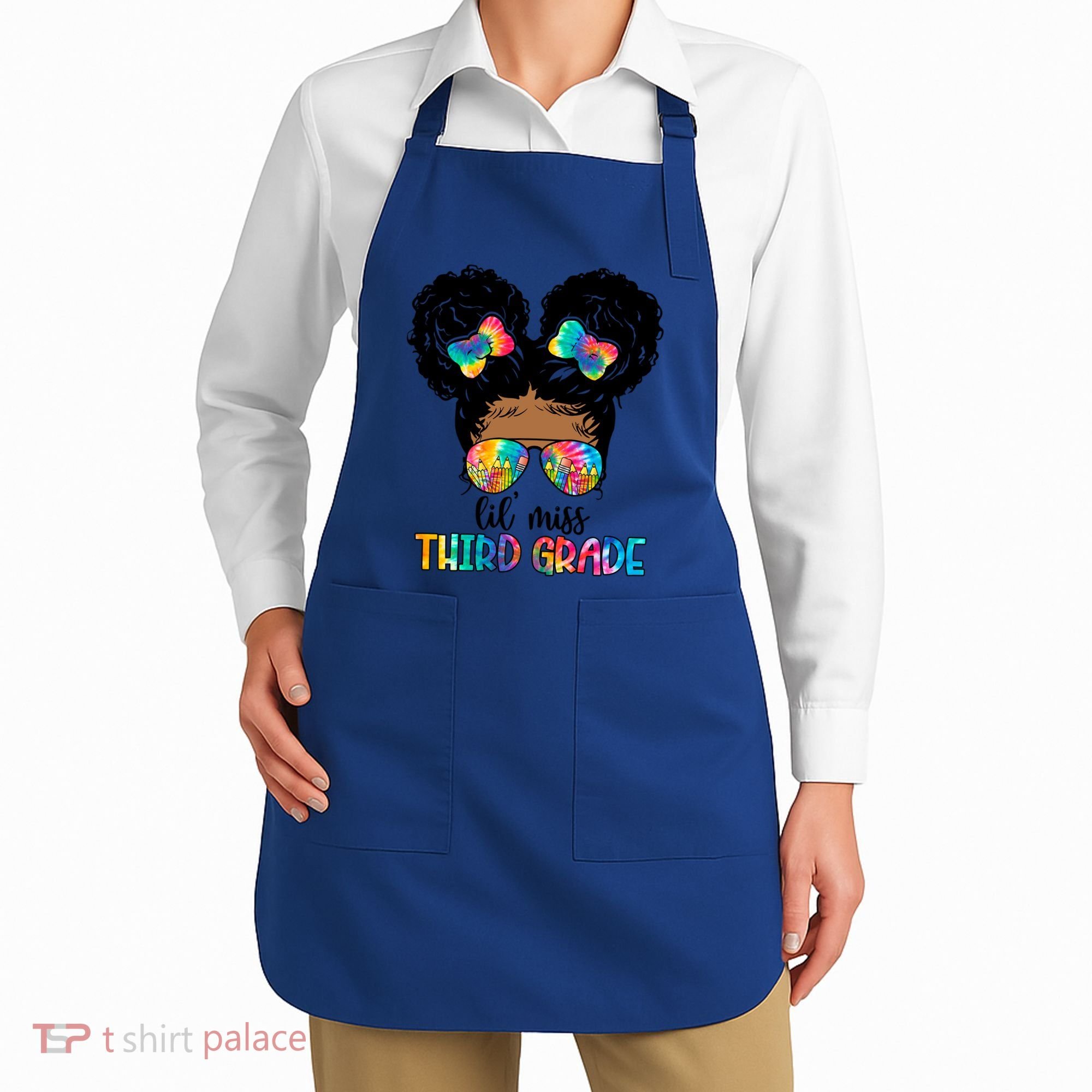 Lil Miss Third Grade Messy Bun Tie Dye African Afro Gift Apron
