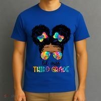 Lil Miss Third Grade Messy Bun Tie Dye African Afro Gift T-Shirt thumb 3