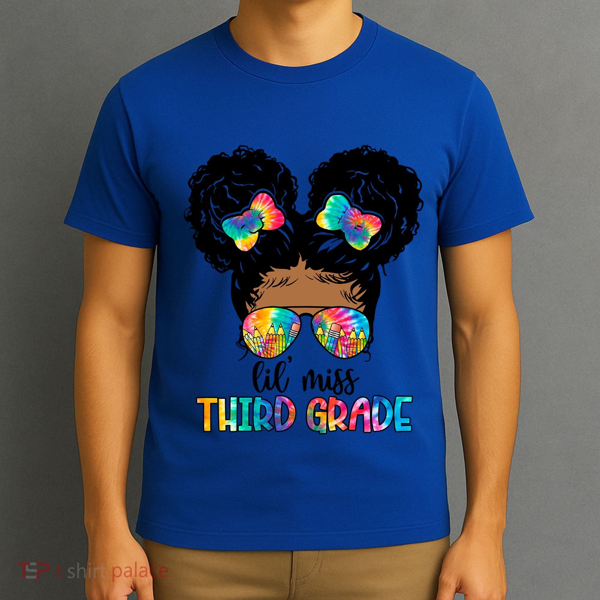 Lil Miss Third Grade Messy Bun Tie Dye African Afro Gift T-Shirt