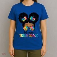 Lil Miss Third Grade Messy Bun Tie Dye African Afro Gift T-Shirt thumb 4