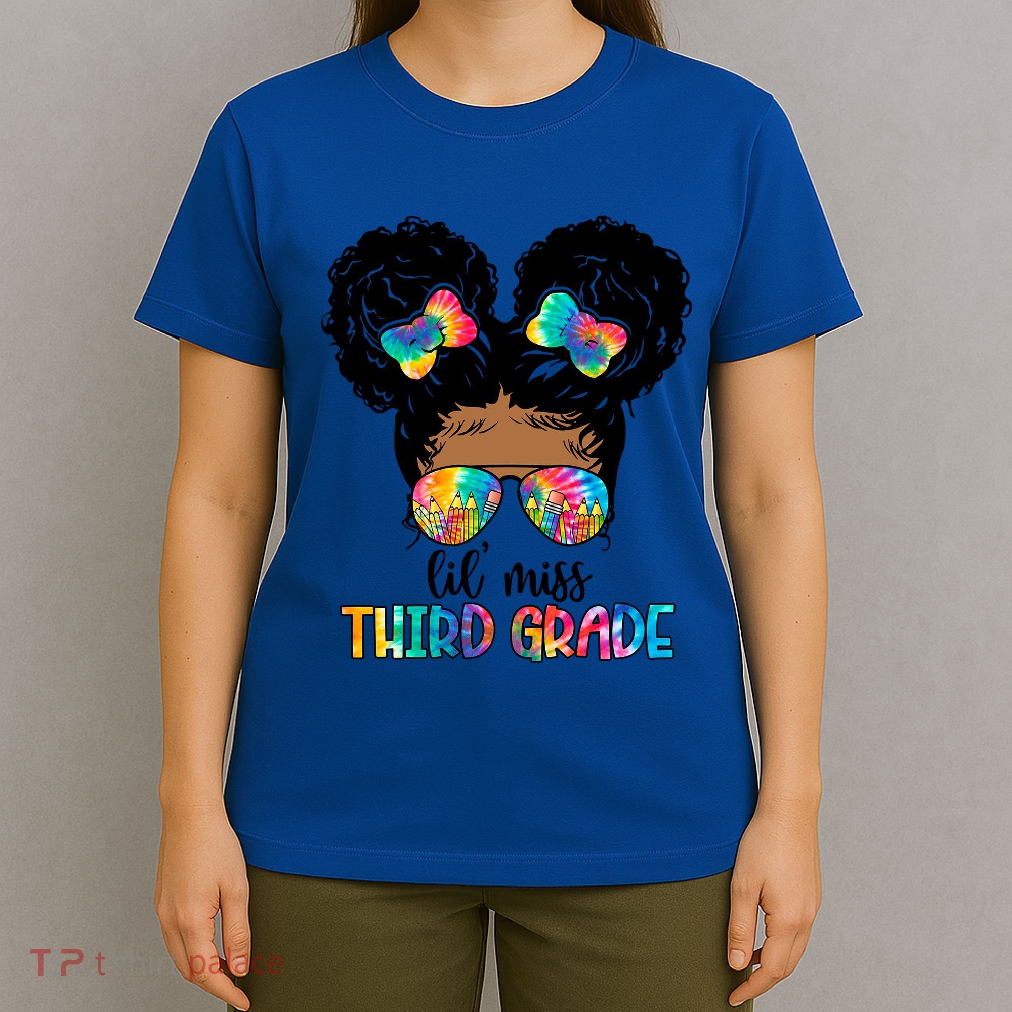 Lil Miss Third Grade Messy Bun Tie Dye African Afro Gift T-Shirt