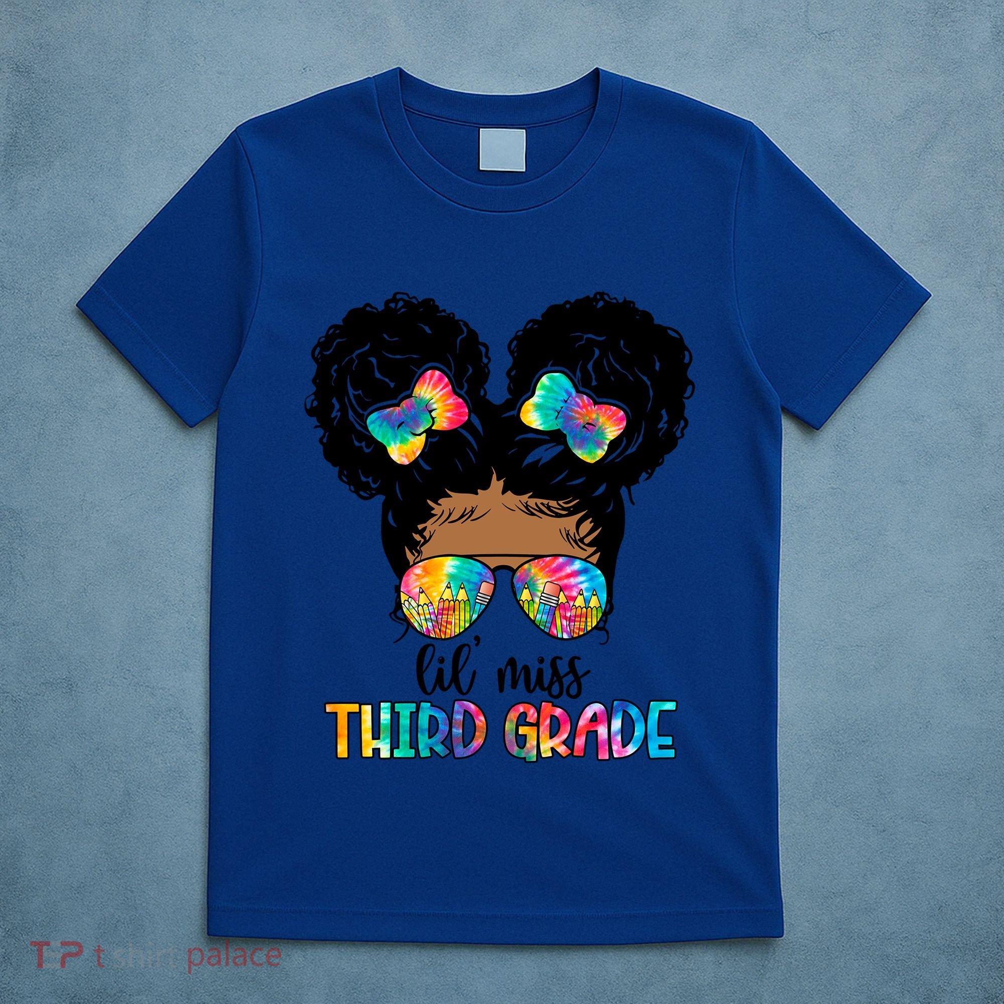 Lil Miss Third Grade Messy Bun Tie Dye African Afro Gift T-Shirt