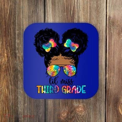 Lil Miss Third Grade Messy Bun Tie Dye African Afro Gift Coaster