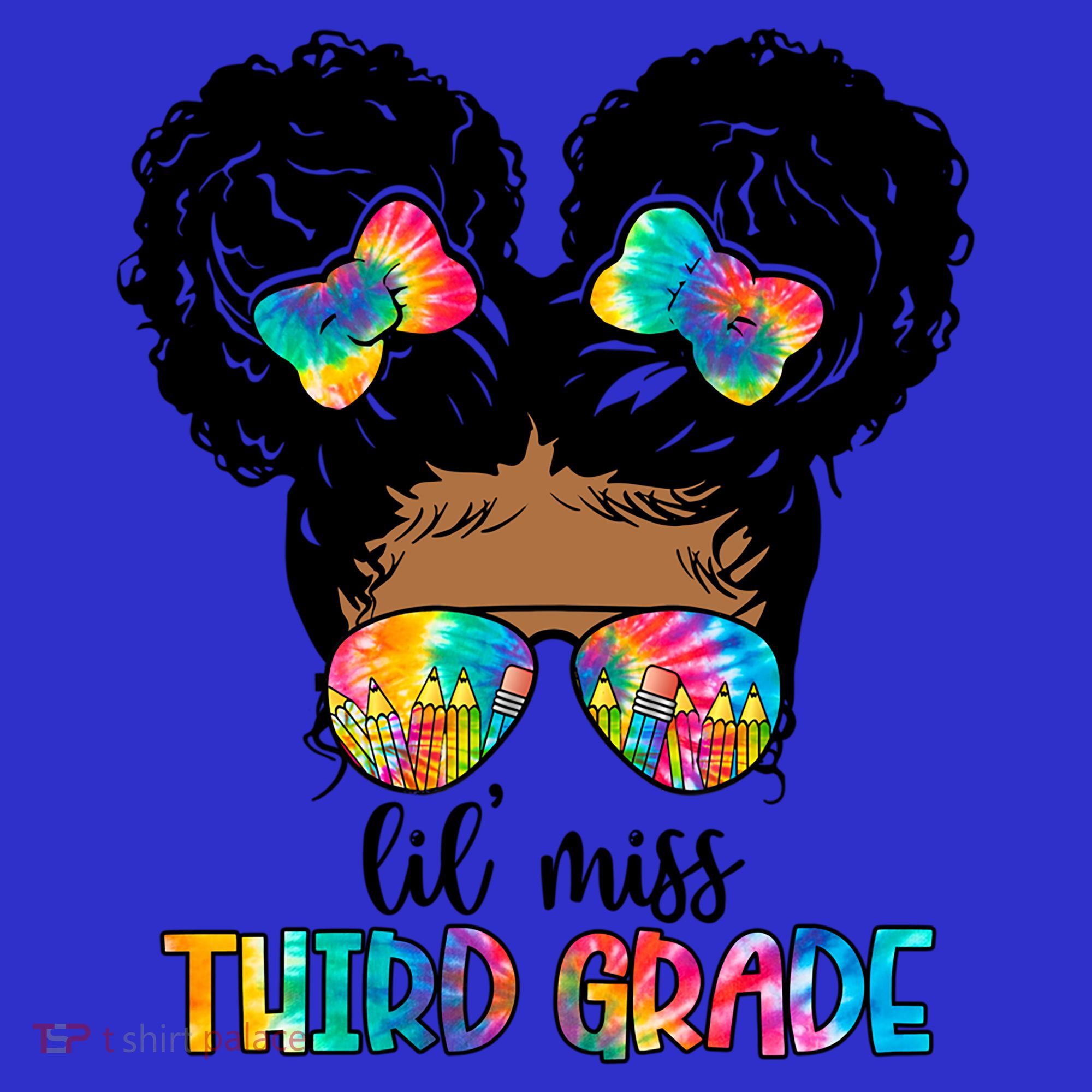 Lil Miss Third Grade Messy Bun Tie Dye African Afro Gift Polo