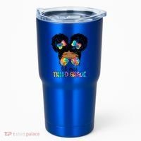 Lil Miss Third Grade Messy Bun Tie Dye African Afro Gift Tumbler thumb 0