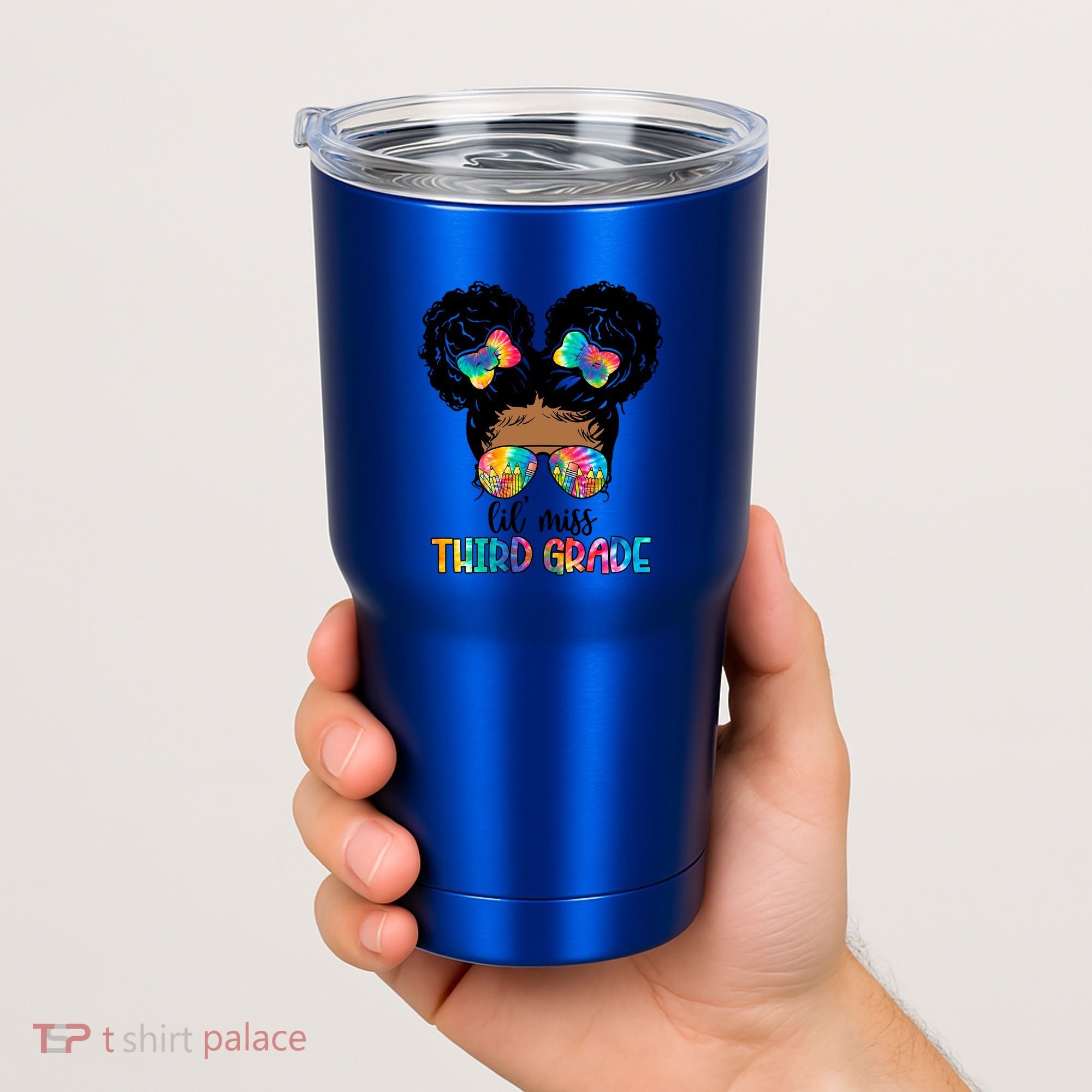 Lil Miss Third Grade Messy Bun Tie Dye African Afro Gift Tumbler