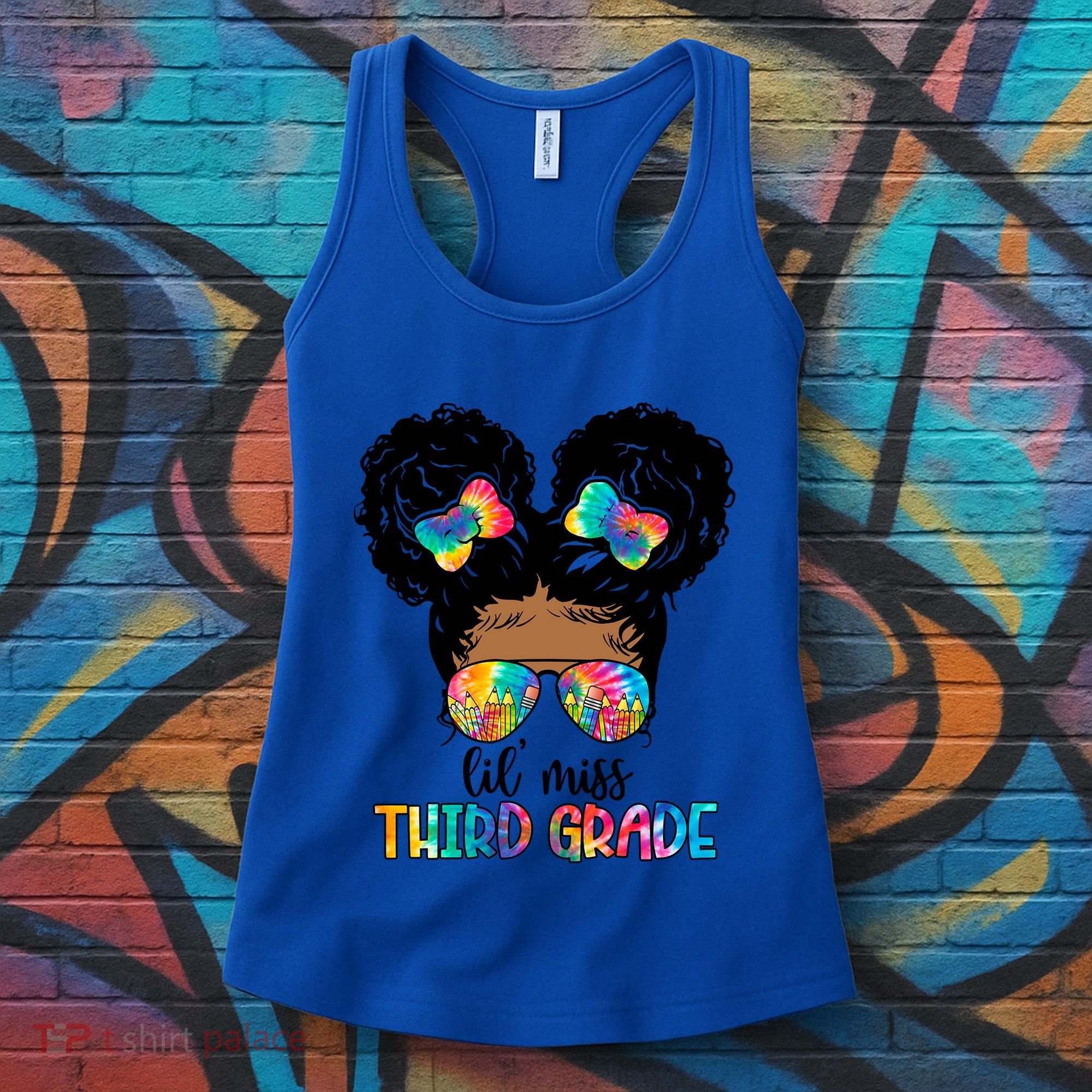 Lil Miss Third Grade Messy Bun Tie Dye African Afro Gift Women's Tank Top