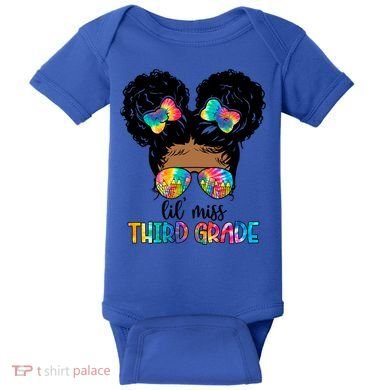Lil Miss Third Grade Messy Bun Tie Dye African Afro Gift Baby Bodysuit