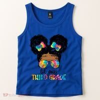 Lil Miss Third Grade Messy Bun Tie Dye African Afro Gift Tank Top thumb 2